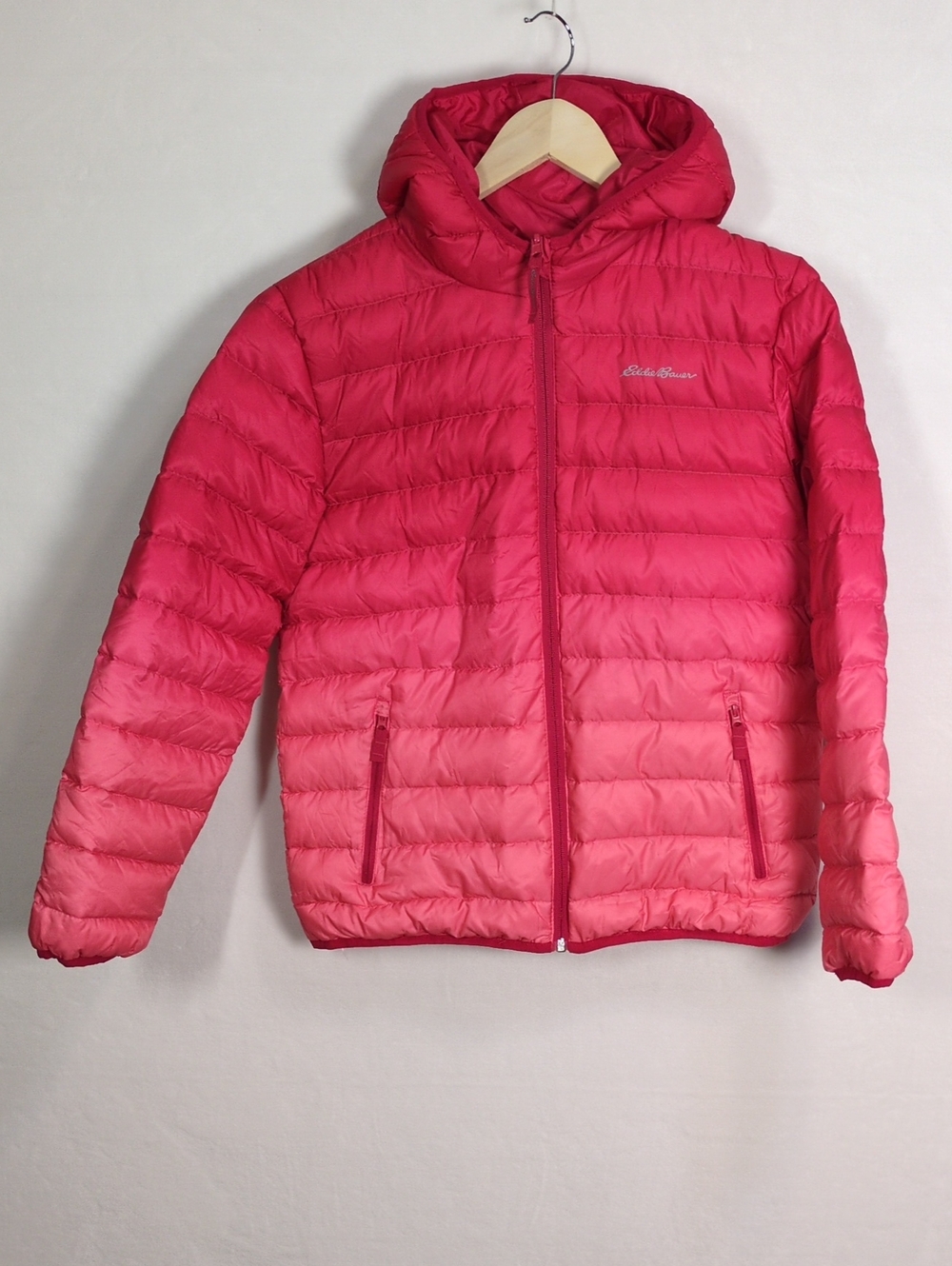 Eddie Bauer Kids Pink Ombre Duck Down Puffer Jacket Hooded Size L (14/16)